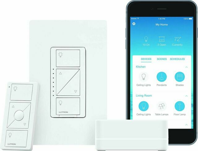 Lutron Caseta P - BDG - PKG1W Wireless Dimmer Kit with Smart Bridge White OPEN BOX - MagsTag