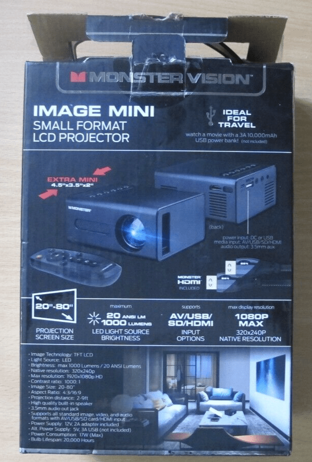 Monster Vision Image Mini Portable LCD Projector 1920x1080 HD MHV1 - 1050 Open Box - MagsTag