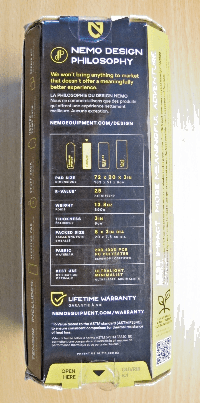 NEMO Tensor Ultralight Sleeping Pad 72x20 Rectangle Color Goldfinch Size Regular - MagsTag