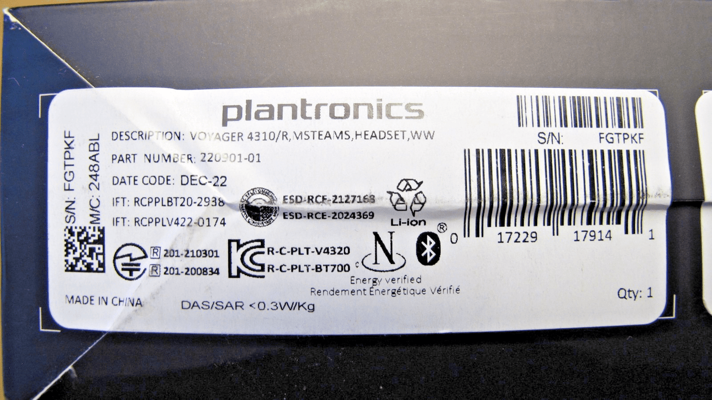 Plantronics 4310 UC USB Wireless Bluetooth Single Ear Headset PC Mac Mobile Mint - MagsTag