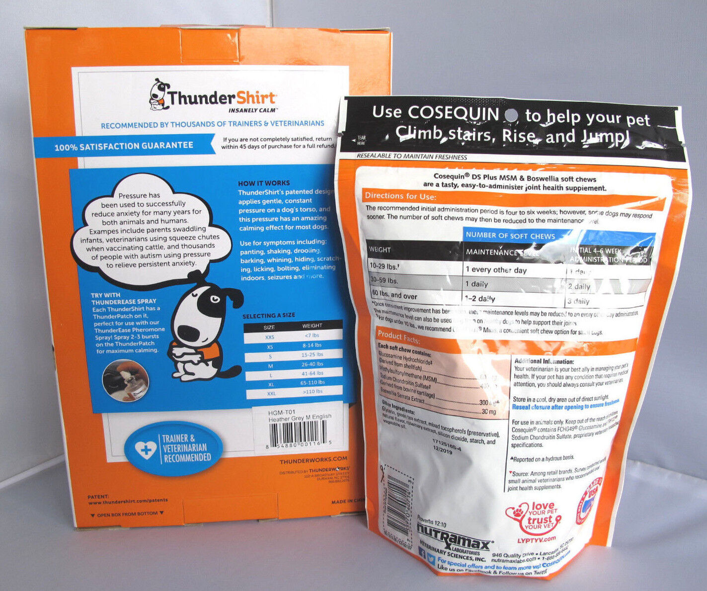 Thundershirt Dog Anxiety Shirt Grey M & Cosequin DS Joint Health Supplement
