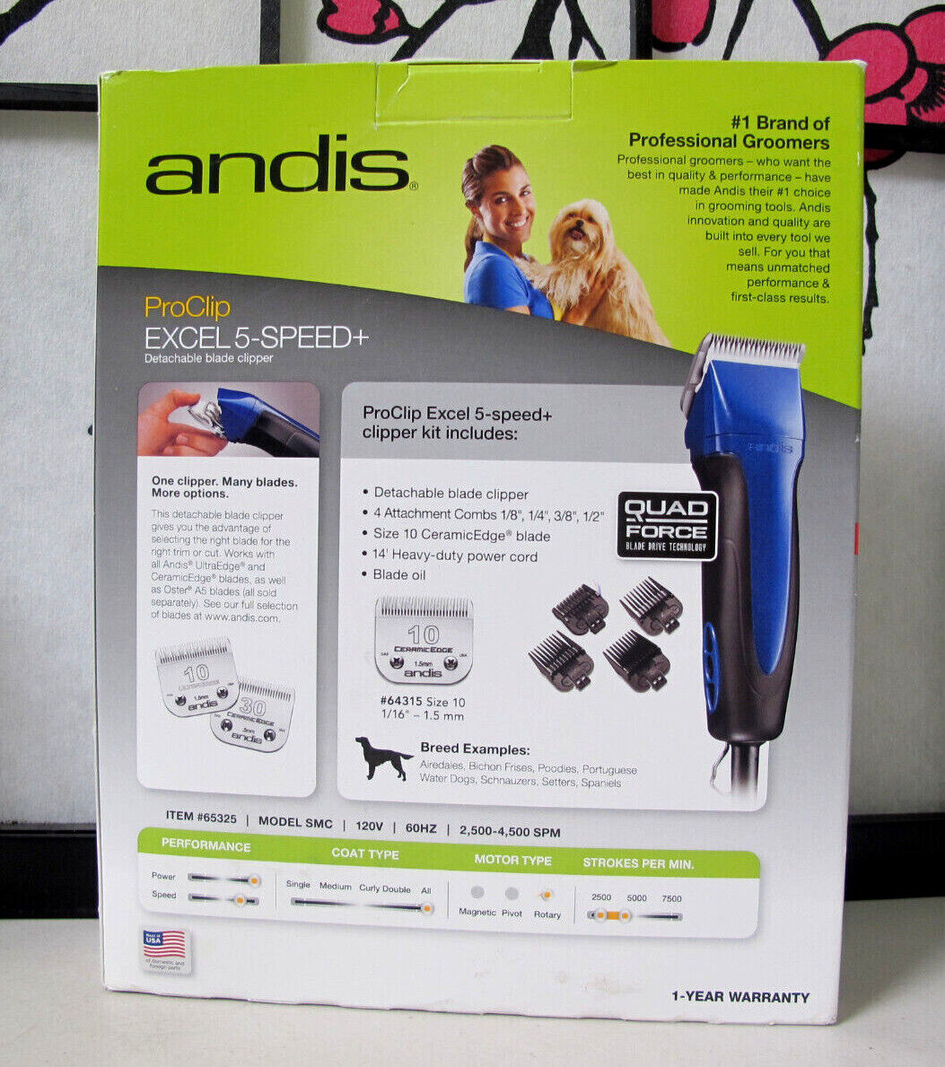 Andis ProClip Excel 5-Speed Detachable Blade Pet Clipper 65325 - Blue