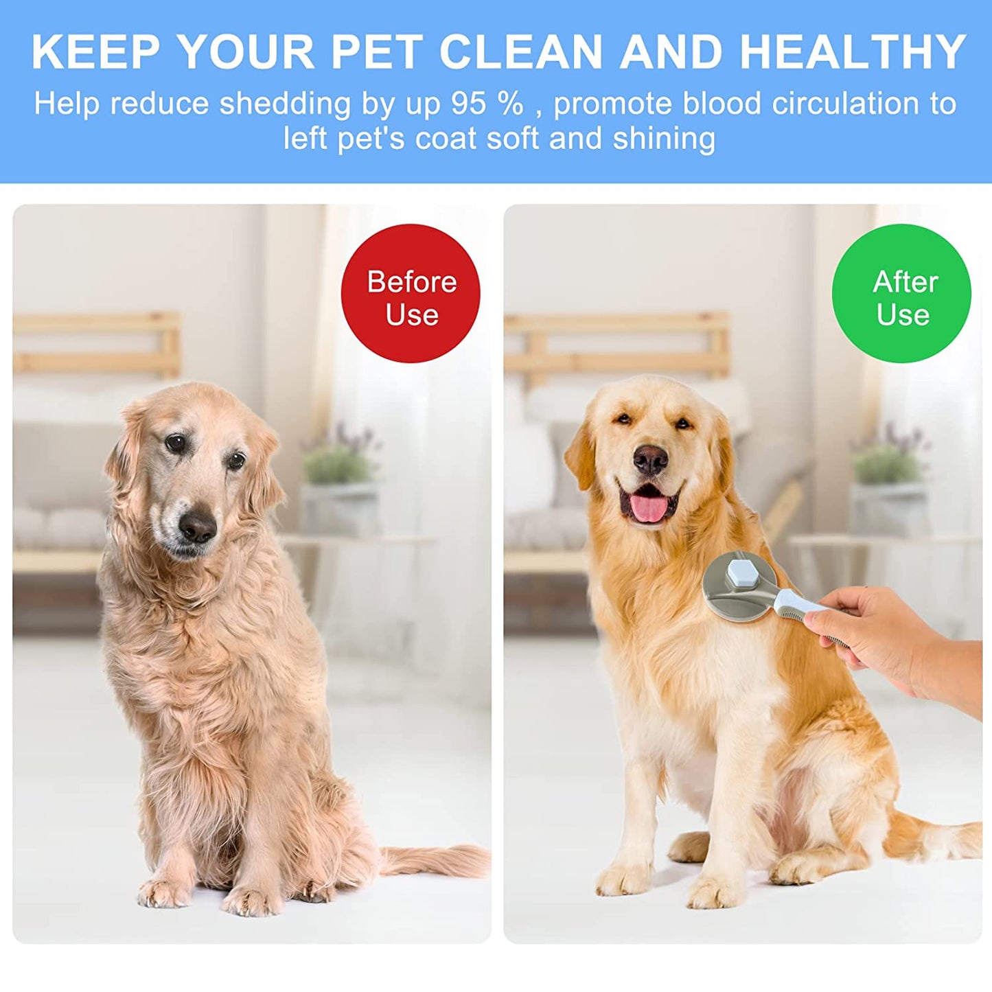 Dog Brush,Pet Brush, Dog Deshedding Brush, Cat Grooming Supplies for Pet Massage-Self Cleaning, Removes Loose Undercoat and Tangled Hair (Blue)