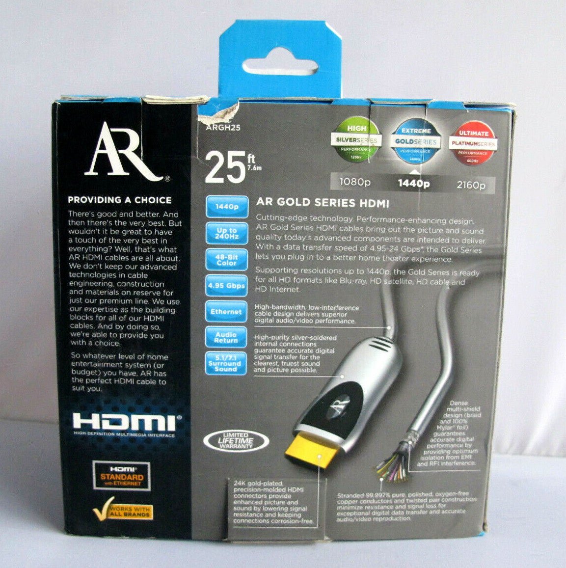 Acoustic Research ARGH25 Gold Series HDMI Cable - MagsTag
