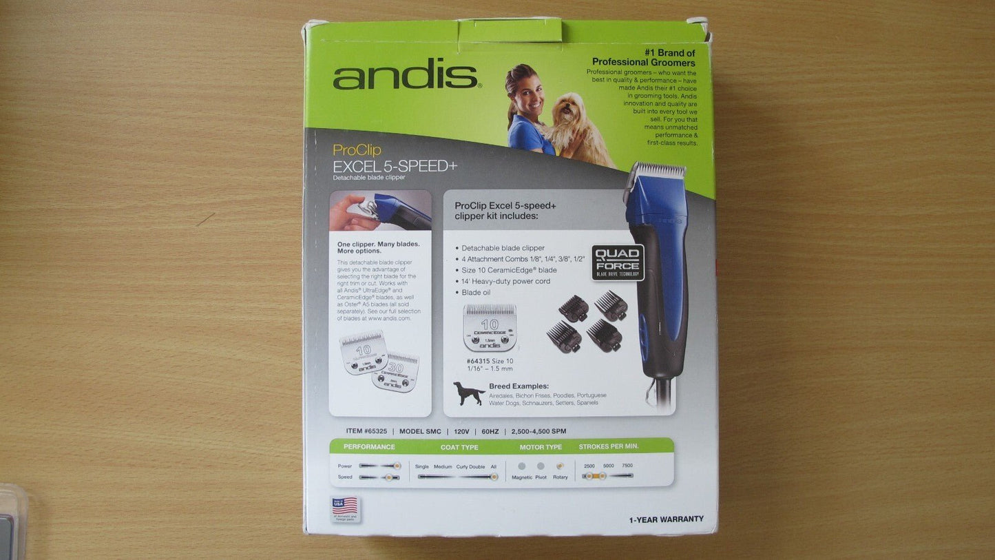 Andis Excel ProClip 5 - Speed Detachable Blade Clippers plus 10 blade Open Box - MagsTag