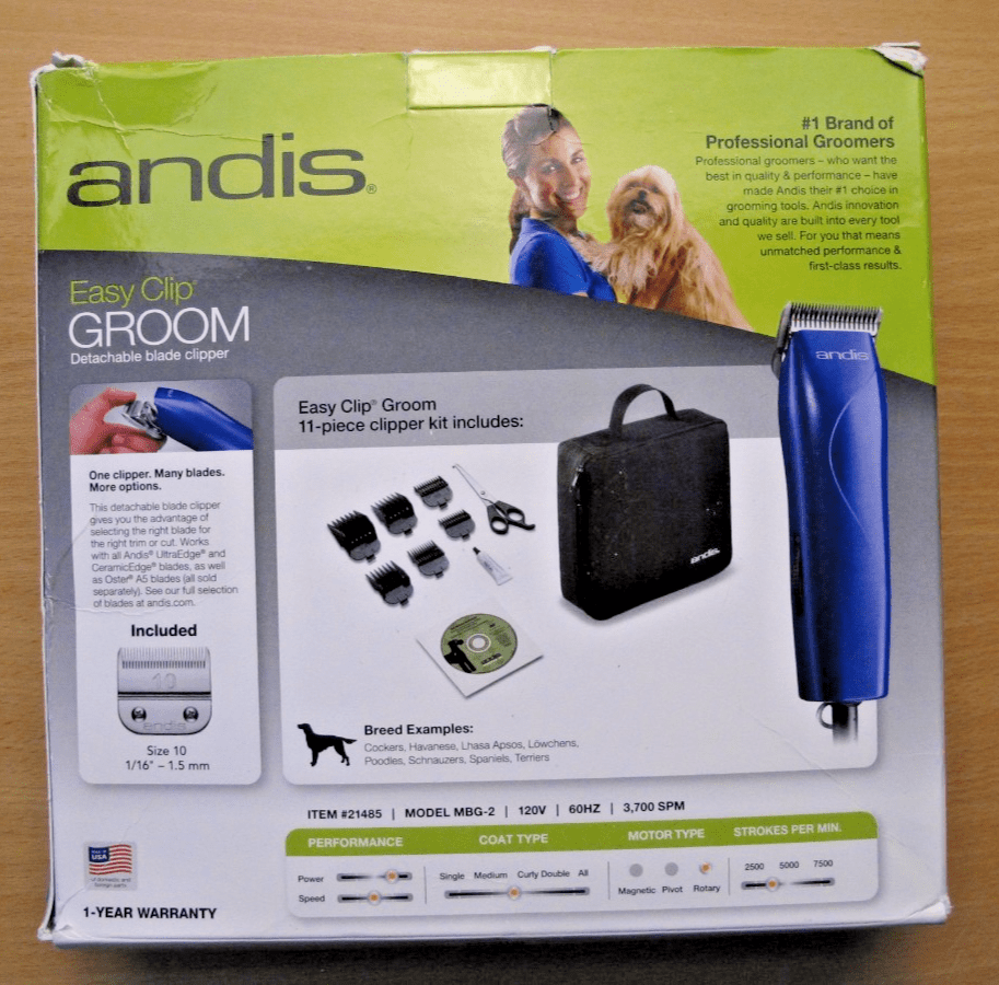 Andis Heavy Duty 21485 MBG - 2 Easy Clip 8 Pc Groom Clippers Blue 120V Open Box - MagsTag