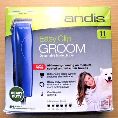 Andis Heavy Duty 21485 MBG - 2 Easy Clip 8 Pc Groom Clippers Blue 120V Open Box - MagsTag