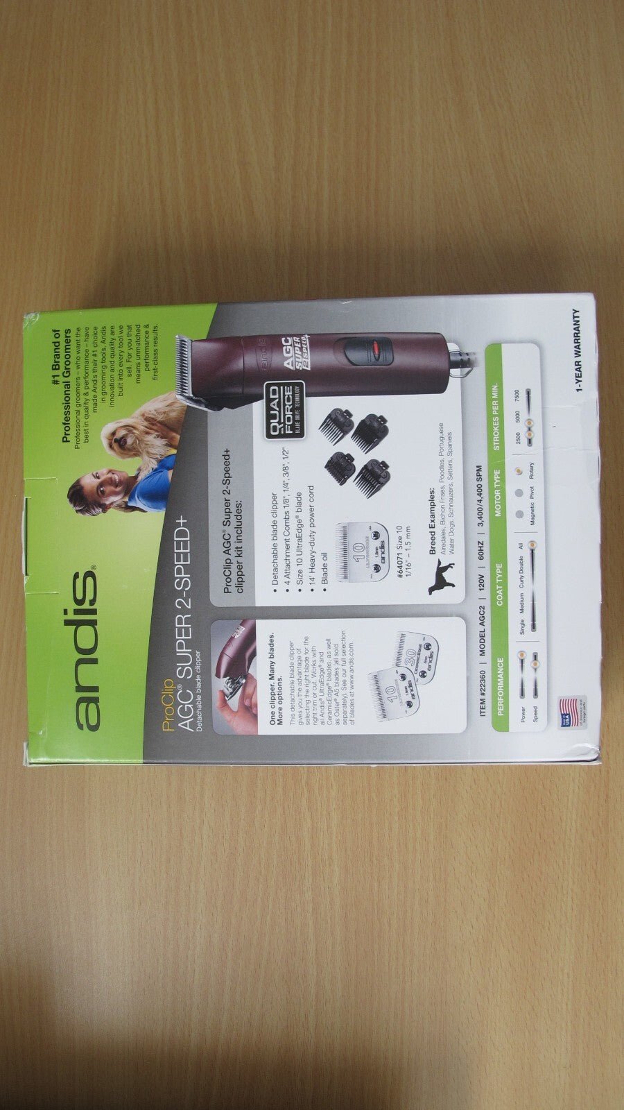 Andis Pro AGC Super 2 Speed Pet Hair Clipper Brown 22360 AGC2 Open Box Unused - MagsTag