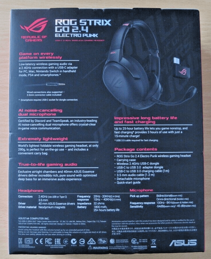 ASUS ROG Strix Go 2.4 Electro Punk Wireless Gaming Headphones with USB - C 2.4 GHz - MagsTag