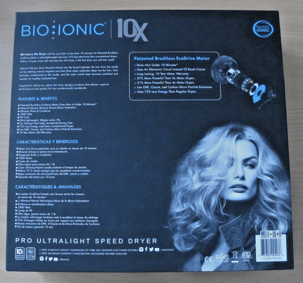Bio Ionic 10x Ultralight Speed Dryer Black Adjustable Heat Speed Open Box 1800W - MagsTag