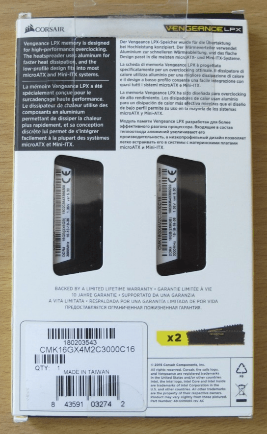 Corsair Vengeance LPX 2x8GB 16GB DDR4 3000MHz CMK16GX4M2C3000C16 Unused - MagsTag