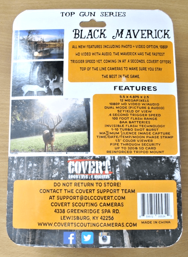 Covert Black Maverick Trail Scouting Camera 12 MP Mossy Oak 16GB Micro SD - MagsTag