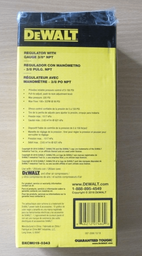 DeWalt DXCM019 - 0343 Air Regulator with Pressure Gauge 3/8" NPT - MagsTag