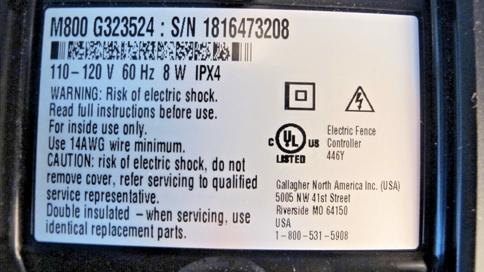 Gallagher G323524 M800 Electric Fence Energizer Black OPEN BOX - MagsTag