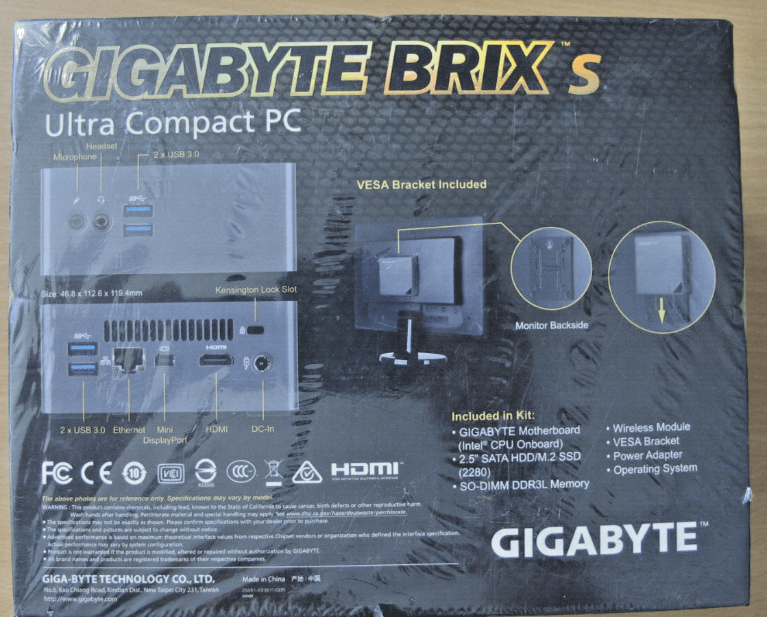 GIGABYTE BRIX S I3 - 6100U (GB - BSI3H - 6100 - B2) USFF 4GB DDR3L, 1TB HDD, Win10 NEW - MagsTag