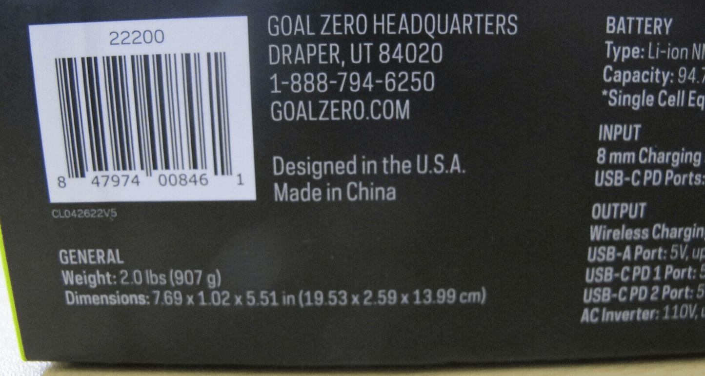 GOAL ZERO Ultimate AC Power Bank Sherpa 100AC 4th Gen 25600 Charger 22200 Unused - MagsTag