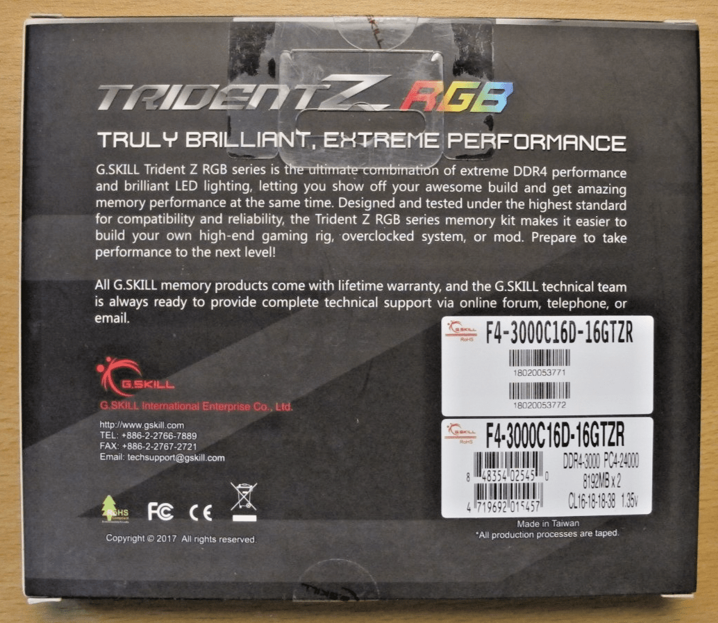 G.SKILL Trident Z RGB Series DDR4 RAM 16GB (2x8GB) 3000MT/s CL16 - 18 - 18 - 38 1.35V - MagsTag