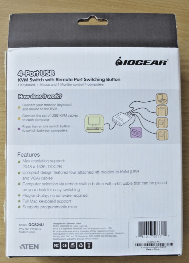 IOGEAR (GCS24U) 4 - Ports External KVM switch VGA/USB - MagsTag