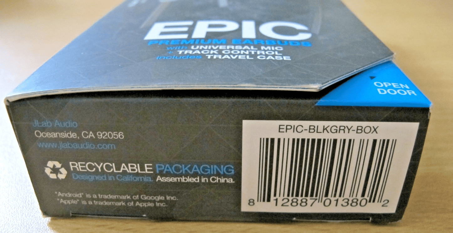 JLAB EPIC - BLKGRY - BOX Epic Premium Earbuds Universal Mic BlackGray Mint - MagsTag