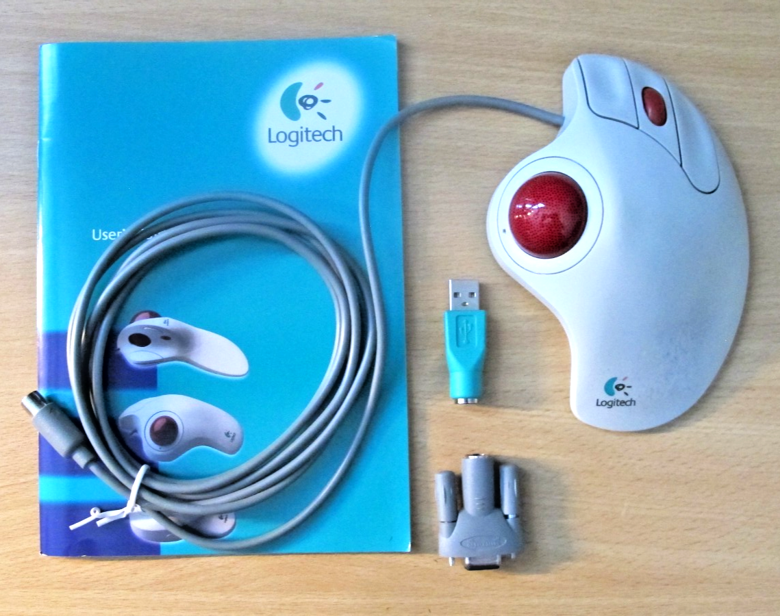 Logitech Trackman Marble+ Plus Mouse Thumb Operated Trackball USB PS/2 Win 10 11 - MagsTag