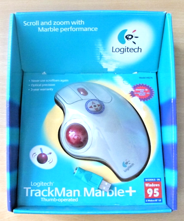 Logitech Trackman Marble+ Plus Mouse Thumb Operated Trackball USB PS/2 Win 10 11 - MagsTag