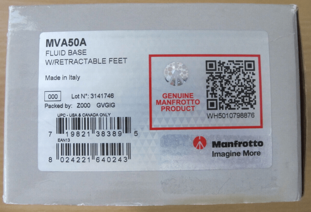 Manfrotto MVA50A Fluid Base with Retractable Feet Black Mint Opon Box - MagsTag