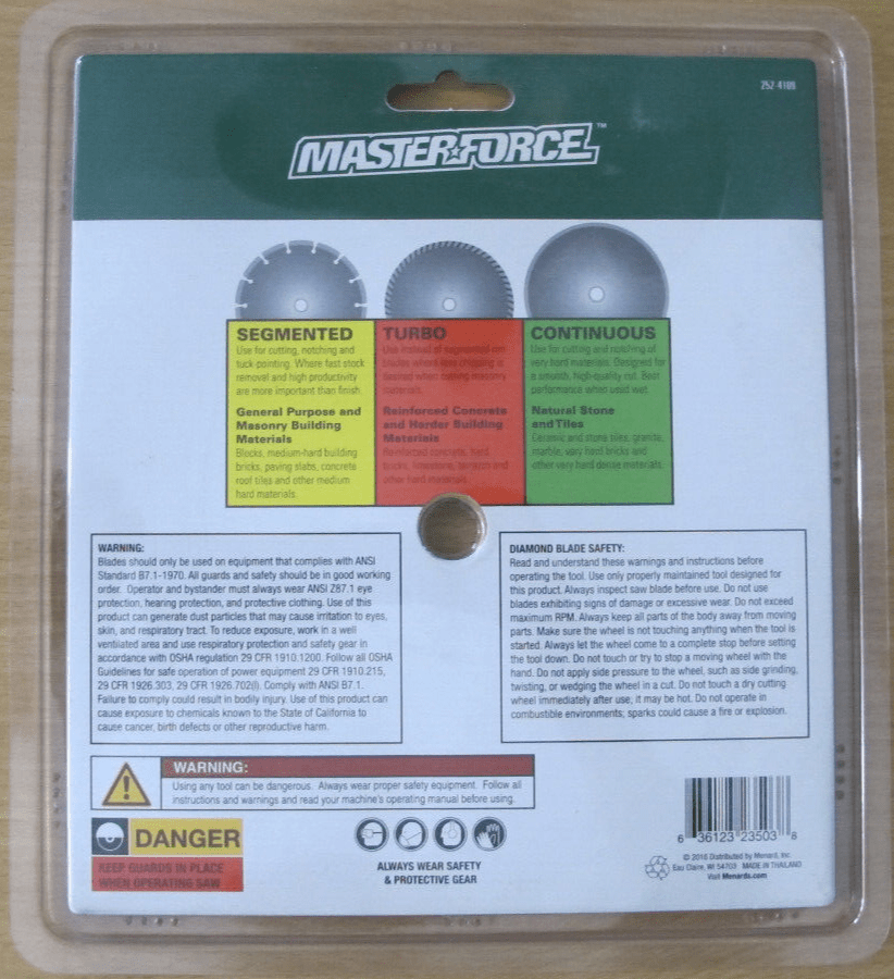 MASTERFORCE 2524109 7" CUTTING DIAMOND BLADE Ceramic slate unused - MagsTag