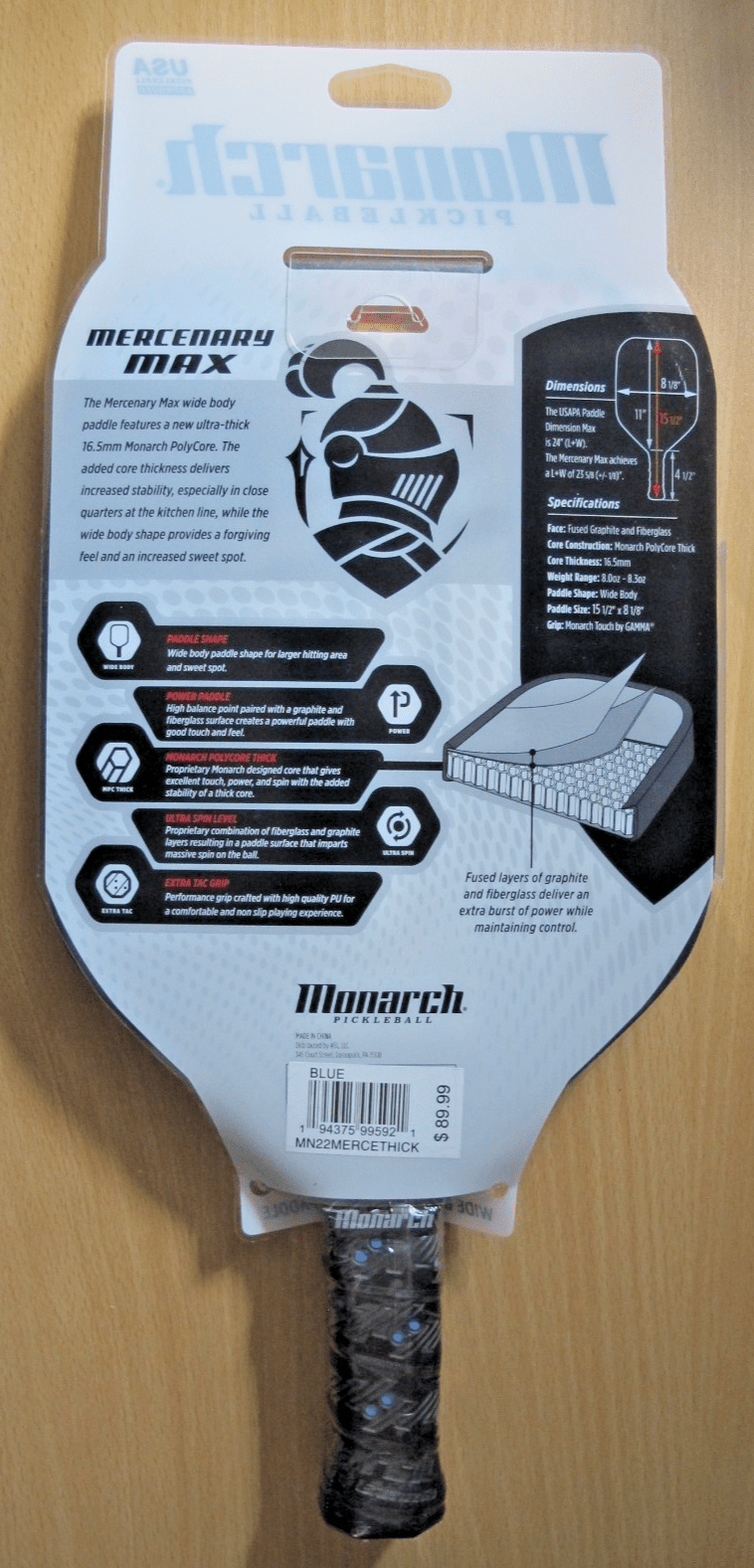 Monarch Mercenary Max Pickleball Paddle wide Body 5907 MN22MERCETHICK - MagsTag