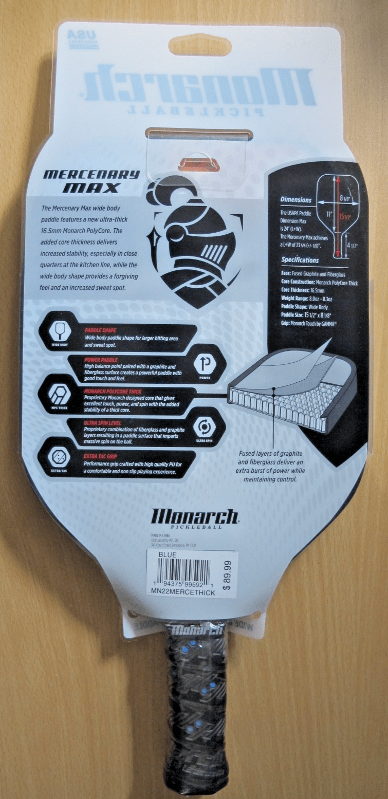Monarch Mercenary Pickleball Paddle Max Wide - Body MN22MERCETHICK BLUE 5921 - MagsTag