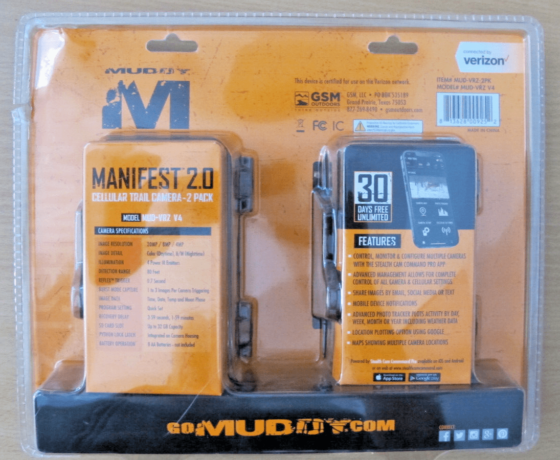 Muddy Hunting Game Trail camera 2 pack 20 Megapixel Manifest 2.0 Verizon OPEN - MagsTag