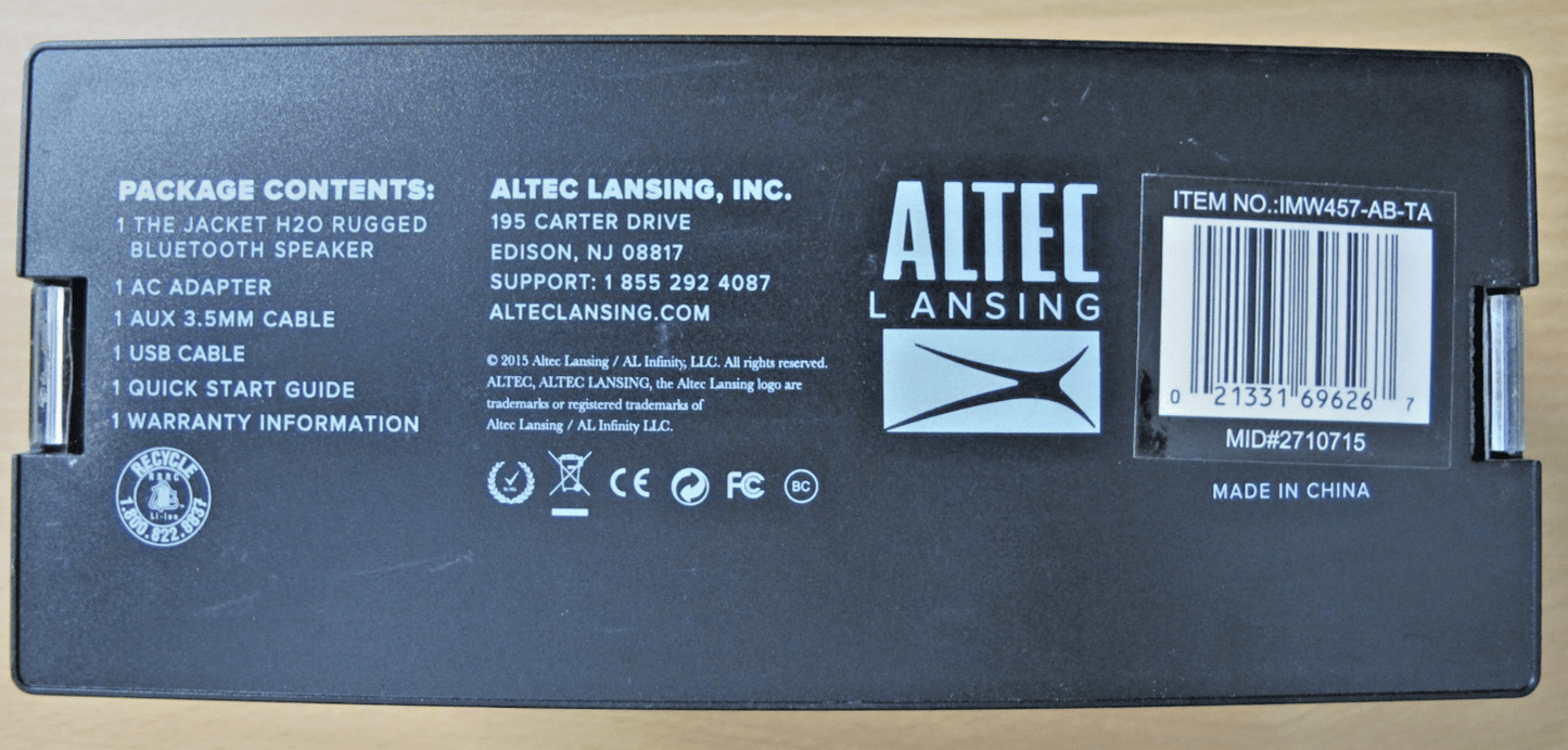 New Altec Lansing iMW457 - AB The Jacket H2O Rugged Waterproof Bluetooth Speaker - MagsTag