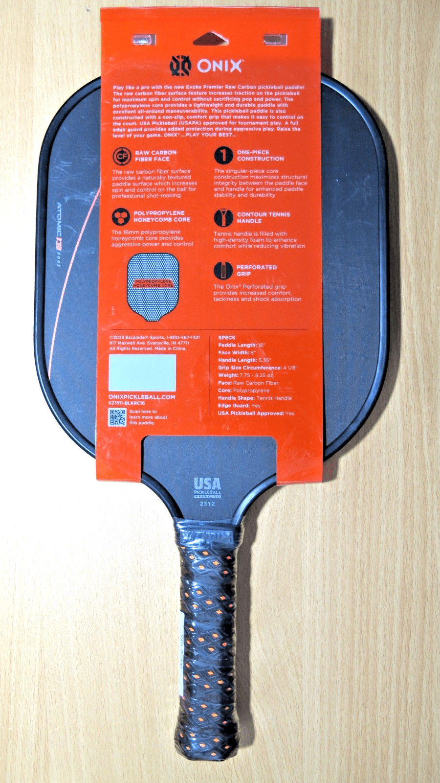 ONIX Evoke Premier 16mm Raw Carbon Fiber Pickleball Paddle New 7.87 oz - MagsTag