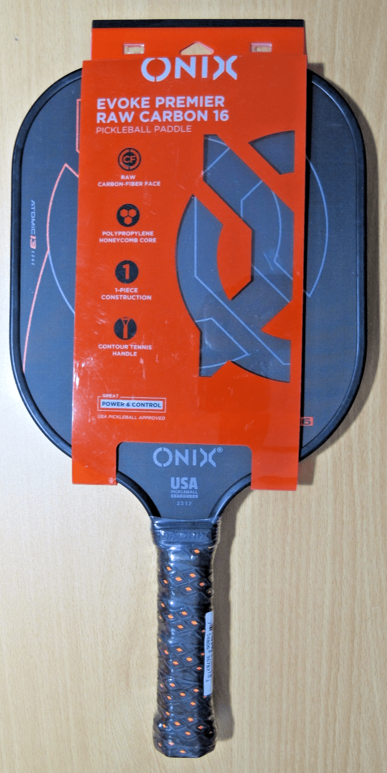 ONIX Evoke Premier 16mm Raw Carbon Fiber Pickleball Paddle New 7.87 oz - MagsTag