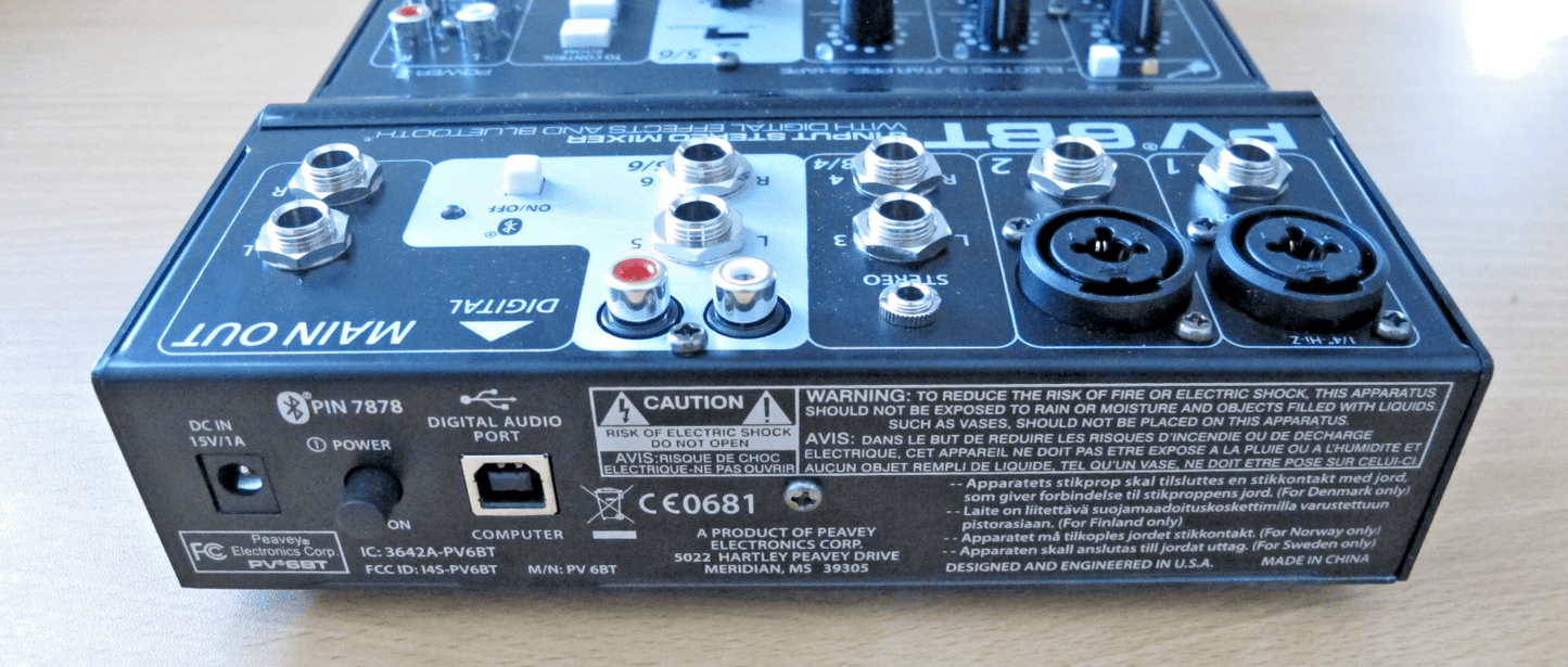 Peavey PV6 BT Pro Audio DJ Bluetooth 6 Channel Slim Mixer - MagsTag