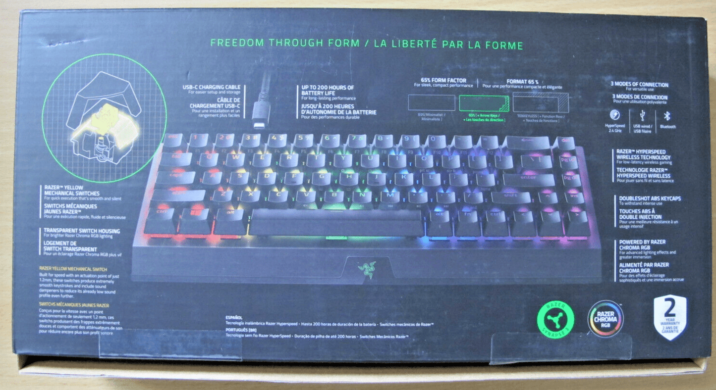 Razer Blackwidow V3 Mini Hyperspeed 65% RZ03 - 03890200 Keyboard Yellow Switches - MagsTag