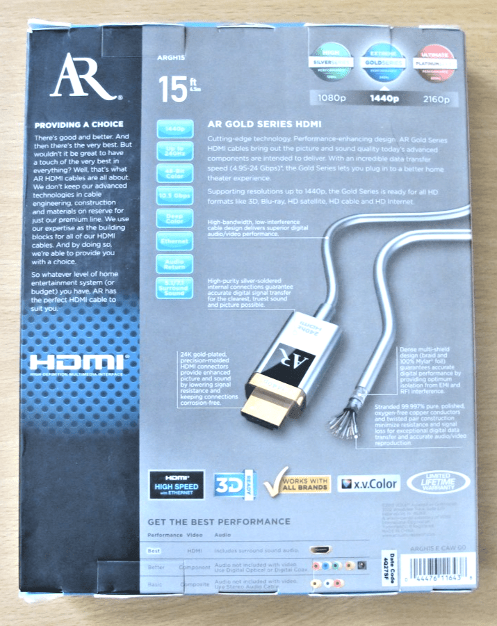 RCA Premium Acoustic Research Gold Series 15' HDMI Cable (ARGH15) - MagsTag