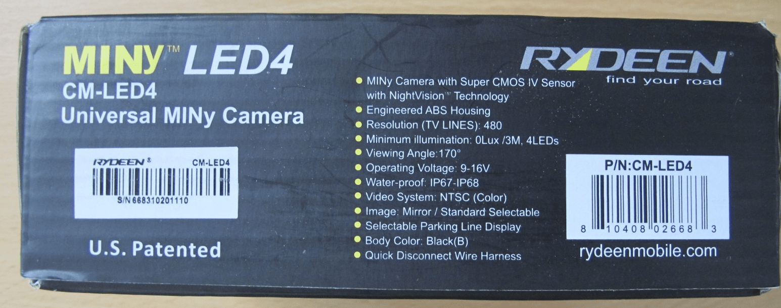 Rydeen CM - LED4 Front or Rear Back - Up Camera w/ Infrared IR Guidelines - MagsTag