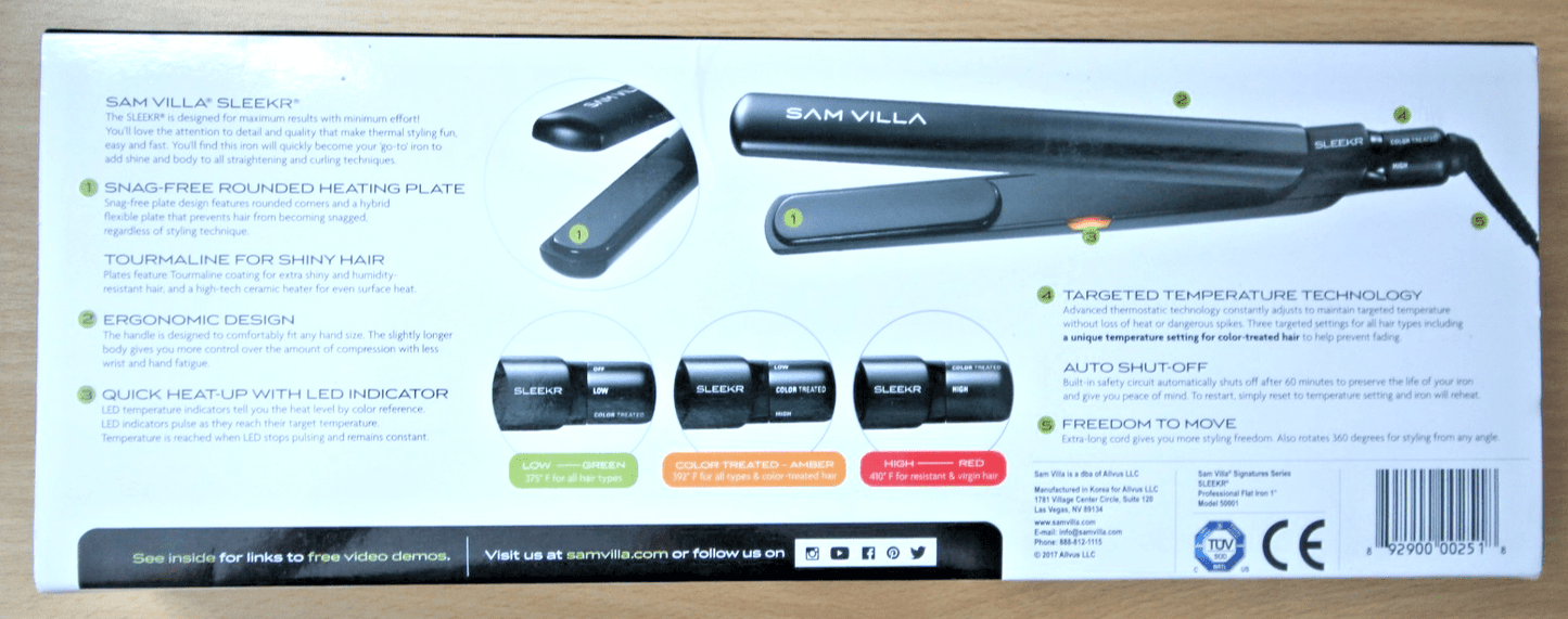 Sam Villa SLEEKR Professional Ceramic Ionic Flat Iron Hair Straightener Unused - MagsTag