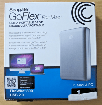 Seagate GoFlex Mac Portable 1TB External Hard Drive STBA 1000100 FireWire 800 - MagsTag