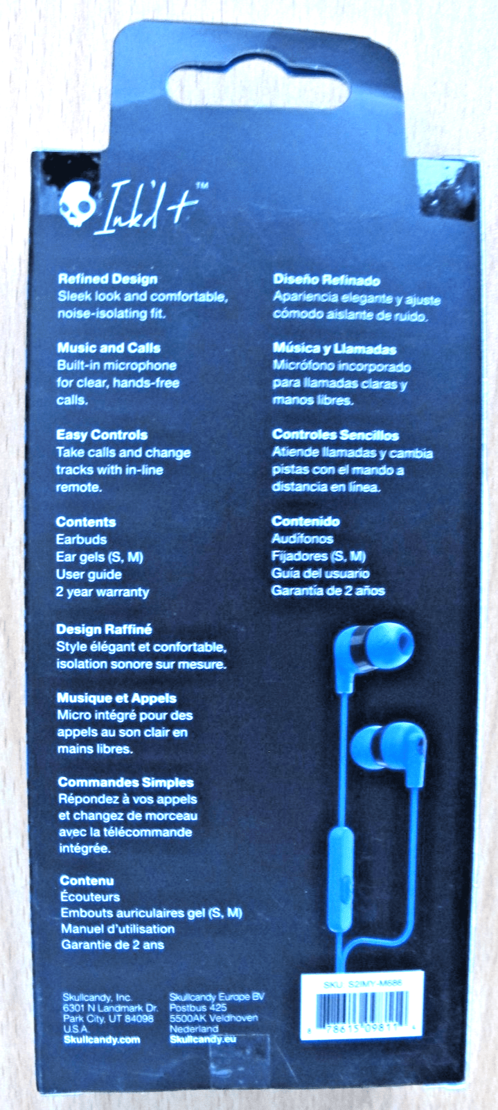 Skullcandy Ink'd+ Wired Earbuds In - Ear Headphones Mic Blue Android NEW - MagsTag