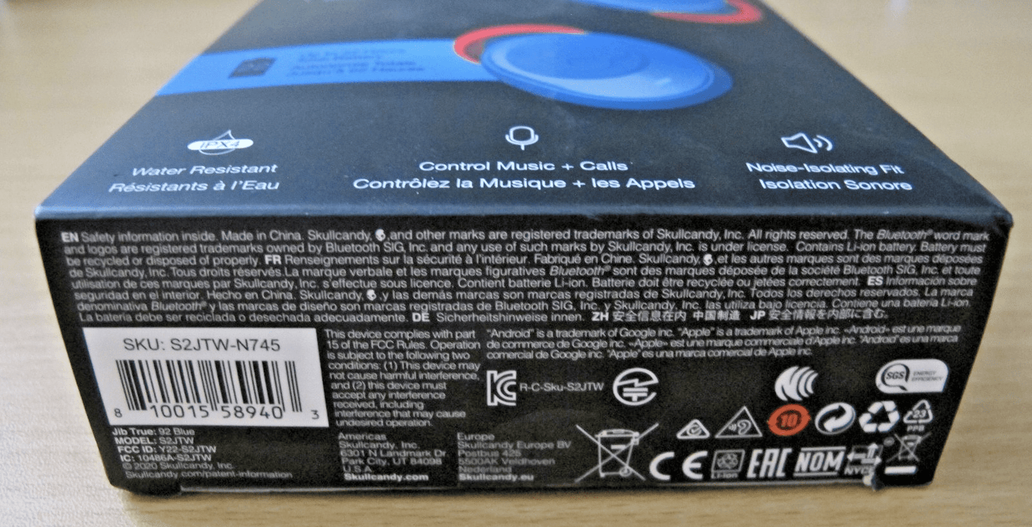 SKULLCANDY JIB ANCTRUE 2 EARBUDS Blue WATER RESISTANT - MagsTag