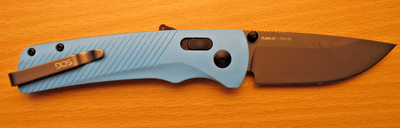 SOG Flash AT Daily Carry Ambidextrous Straight Pocket Folding Knive Civic Cyan - MagsTag