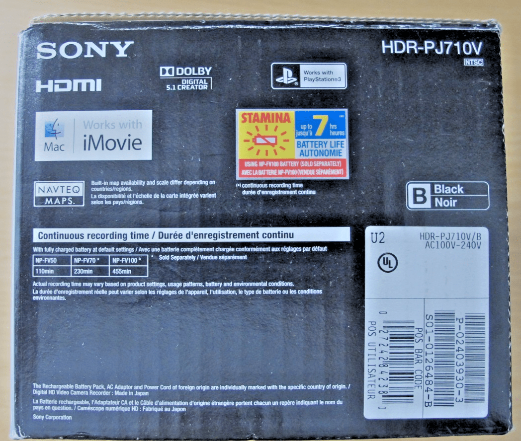 Sony HDR - PJ710V (32 GB) AVC Camcorder Full HD 1920×1080 video Built - in projector - MagsTag