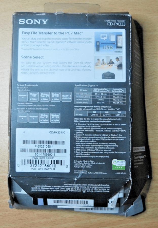 Sony ICD-PX333 IC Recorder Black Digital Pocket 4GB Voice Memo MicroSD - MagsTag