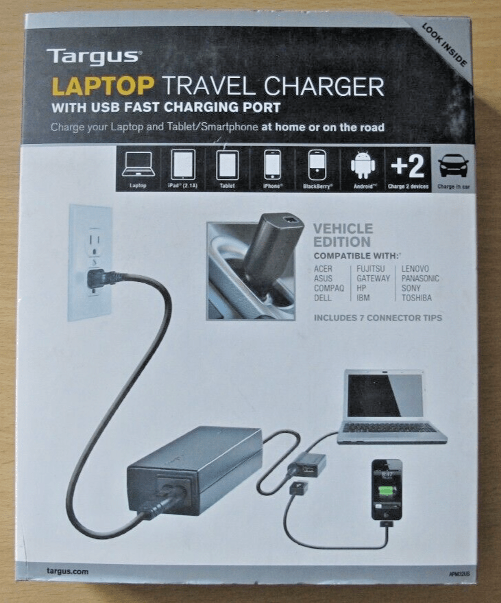 Targus Universal Laptop Travel Charger 90W - USB Fast Charging APM32US - MagsTag