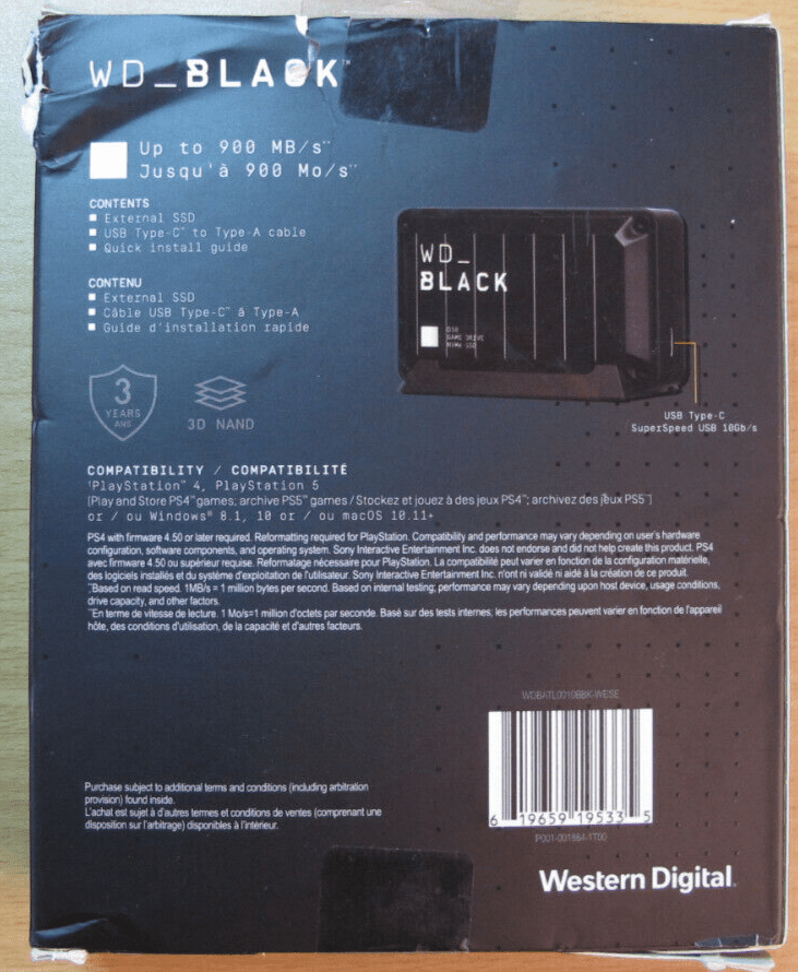 WD BLACK 1TB SSD External Game Drive PS 4 5 Windows D30 WDBATL0010BBK - WESE Open - MagsTag