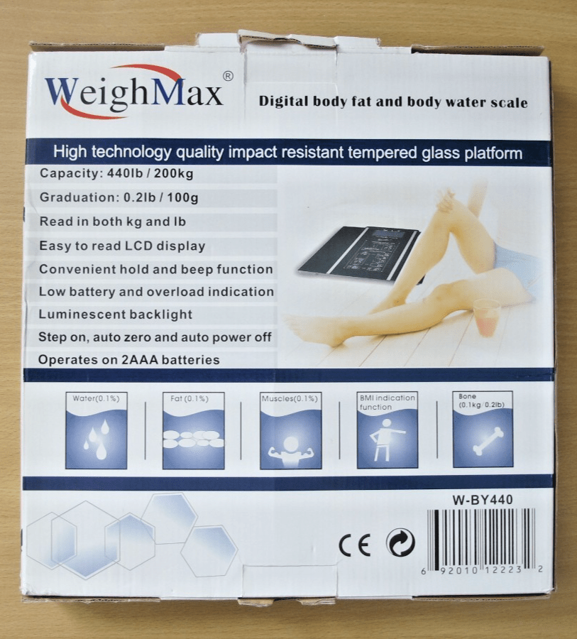 WeighMax BY440 440lb Digital Body Fat Water Bathroom Scale Step on Tech Unused - MagsTag