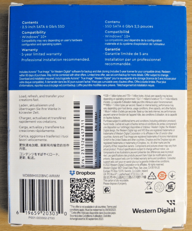 Western Digital Blue 2TB 520Mb WD Internal Solid State Drive - Blue Open Box - MagsTag