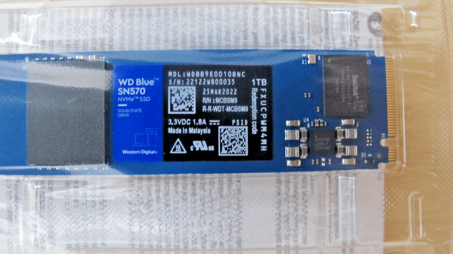 Western Digital WD Blue SN570 1TB SSD PCIe 3.0 x4 NVMe M.2 2280 Unused Open Box - MagsTag