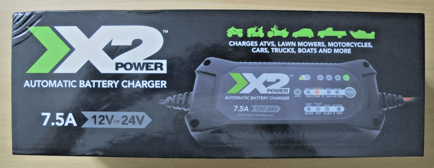X2 Power Automatic Battery Charger 7.5A SLC10005A Car ATV Truck Boat 12v - 24v - MagsTag